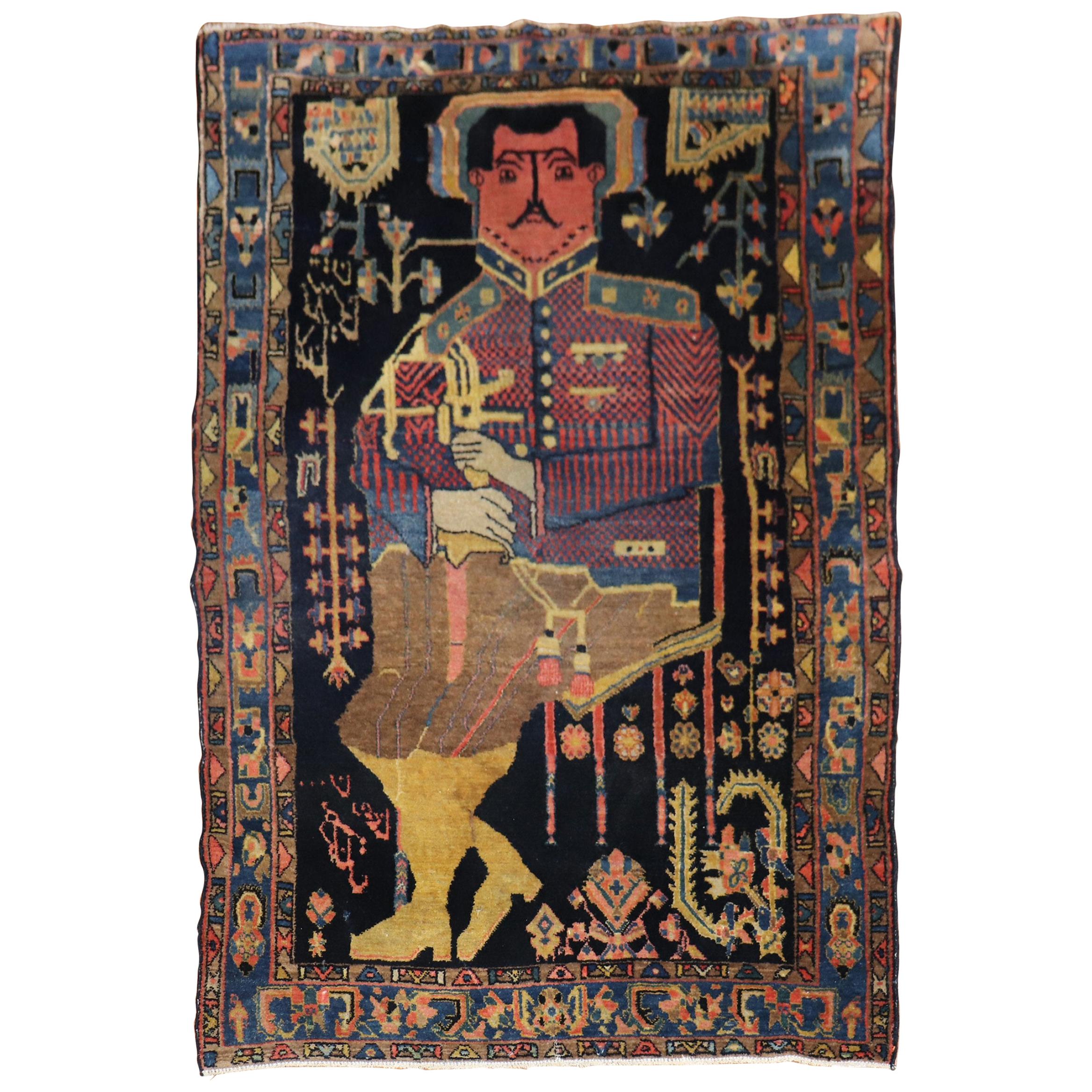 Kurdish Colonel Mohammad Tagi-Khan Persian Pictorial Rug For Sale