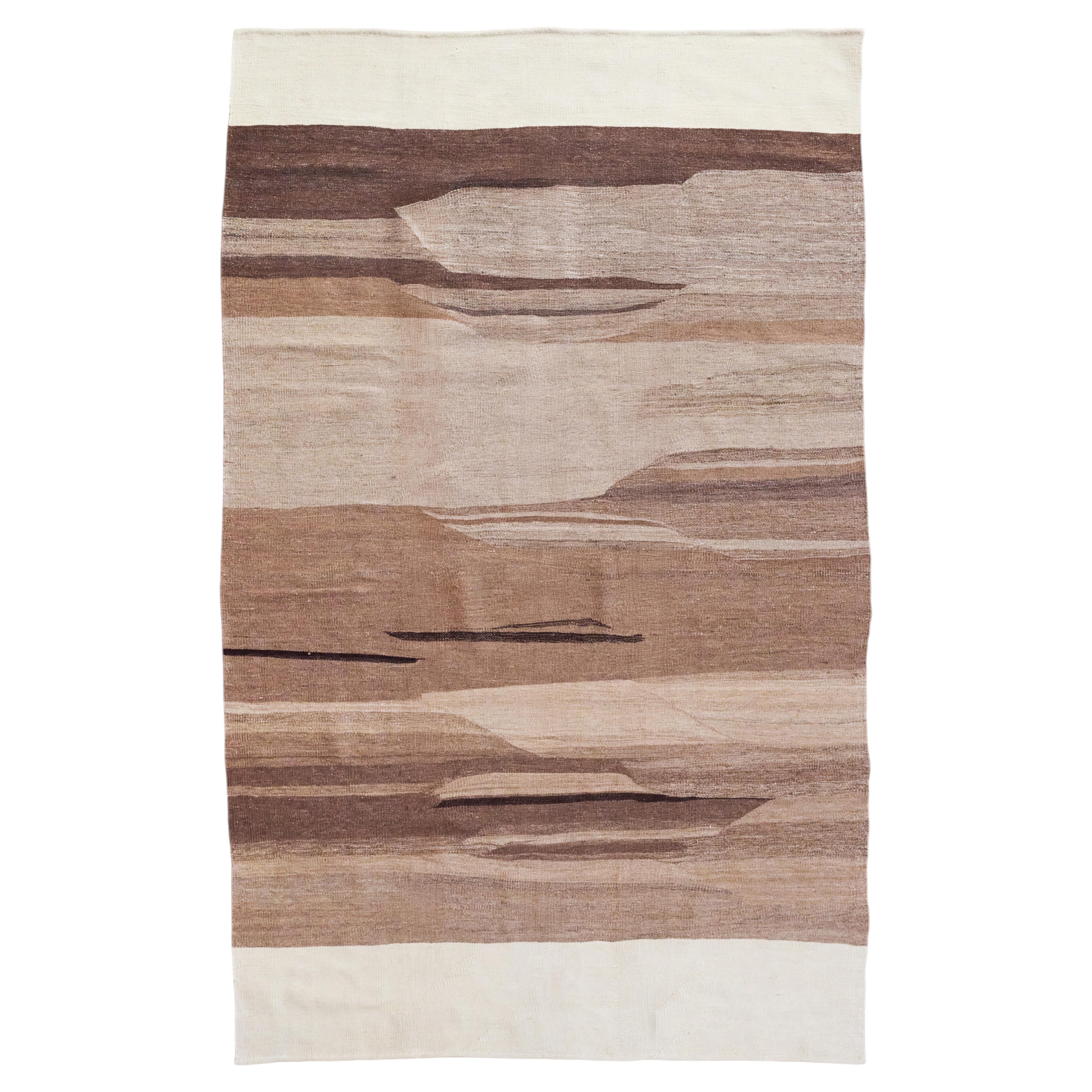 Kurdish Minimalist Kilim, Eastern Turkey, 5'4" x 8'9", Earth-Toned Flatweave Rug