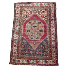 Kurdish Tribal Rug with Plum, Khaki, Indigo, Orange and Ivory c.1920