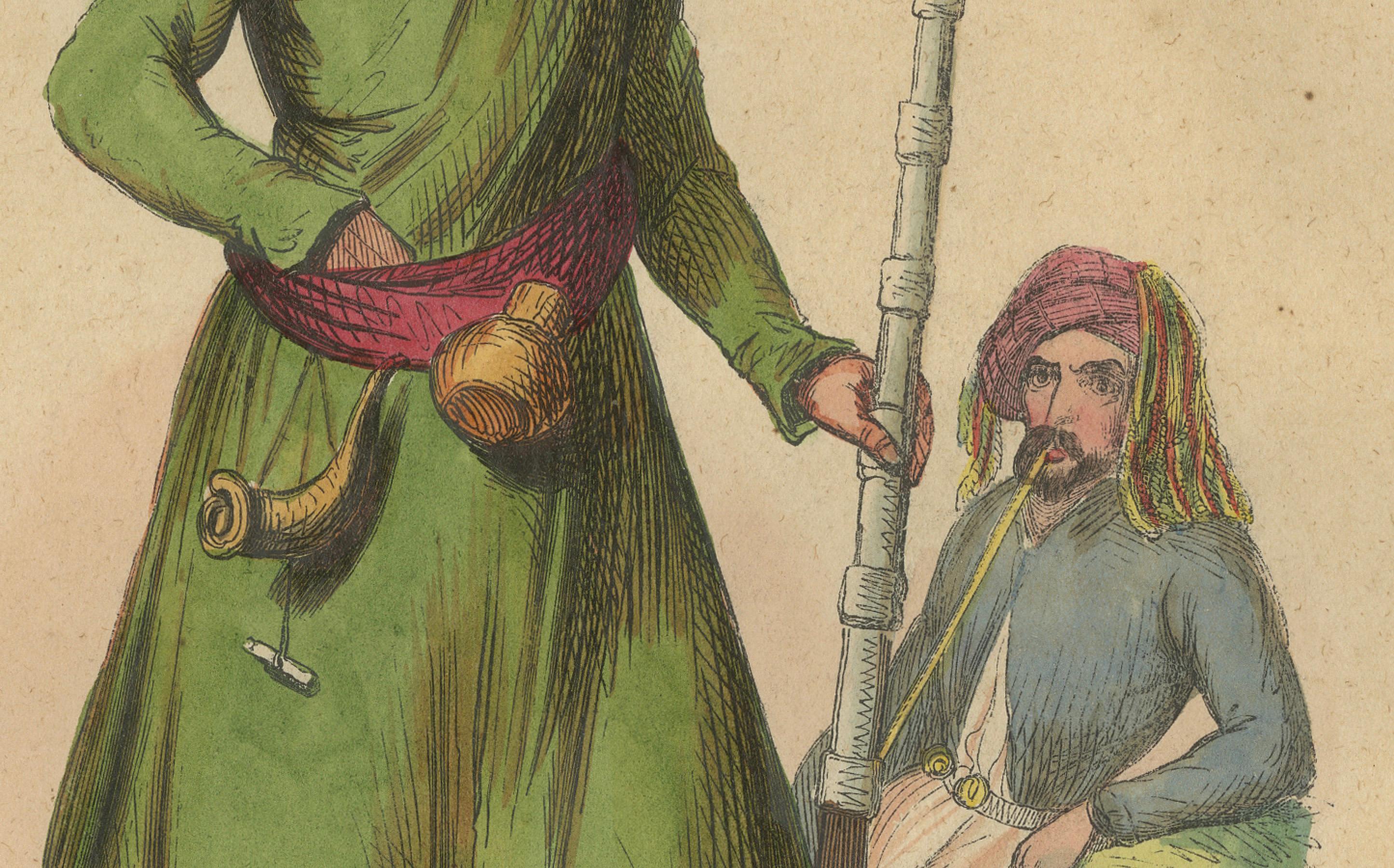 Guerrero kurdo con atuendo tradicional de una litografía del siglo XIX Mediados del siglo XIX en venta