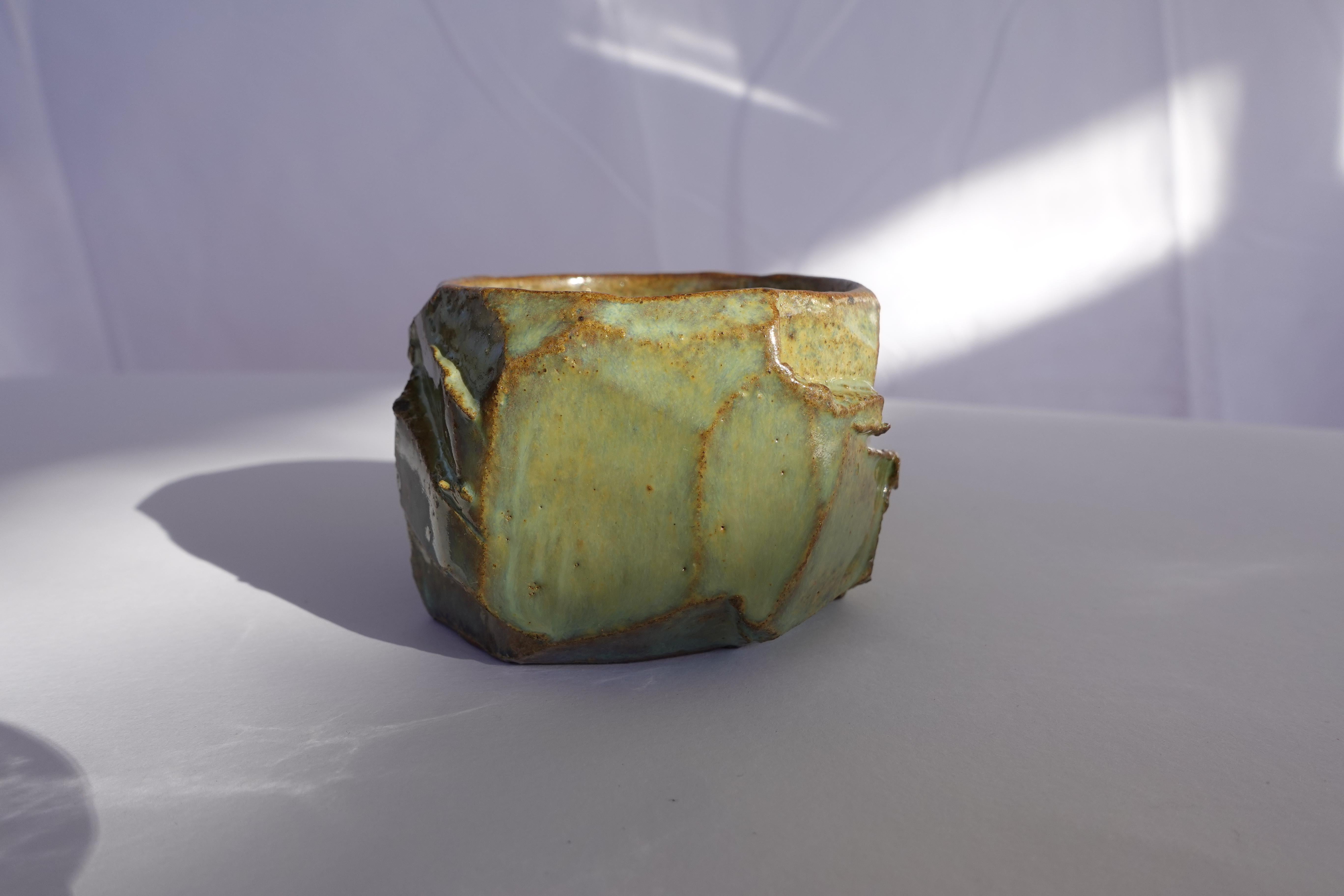 Organic Modern Kurinuki Carved Coffee Cup by Audrey Vo Van – Stoneware - Wabi-Sabi For Sale