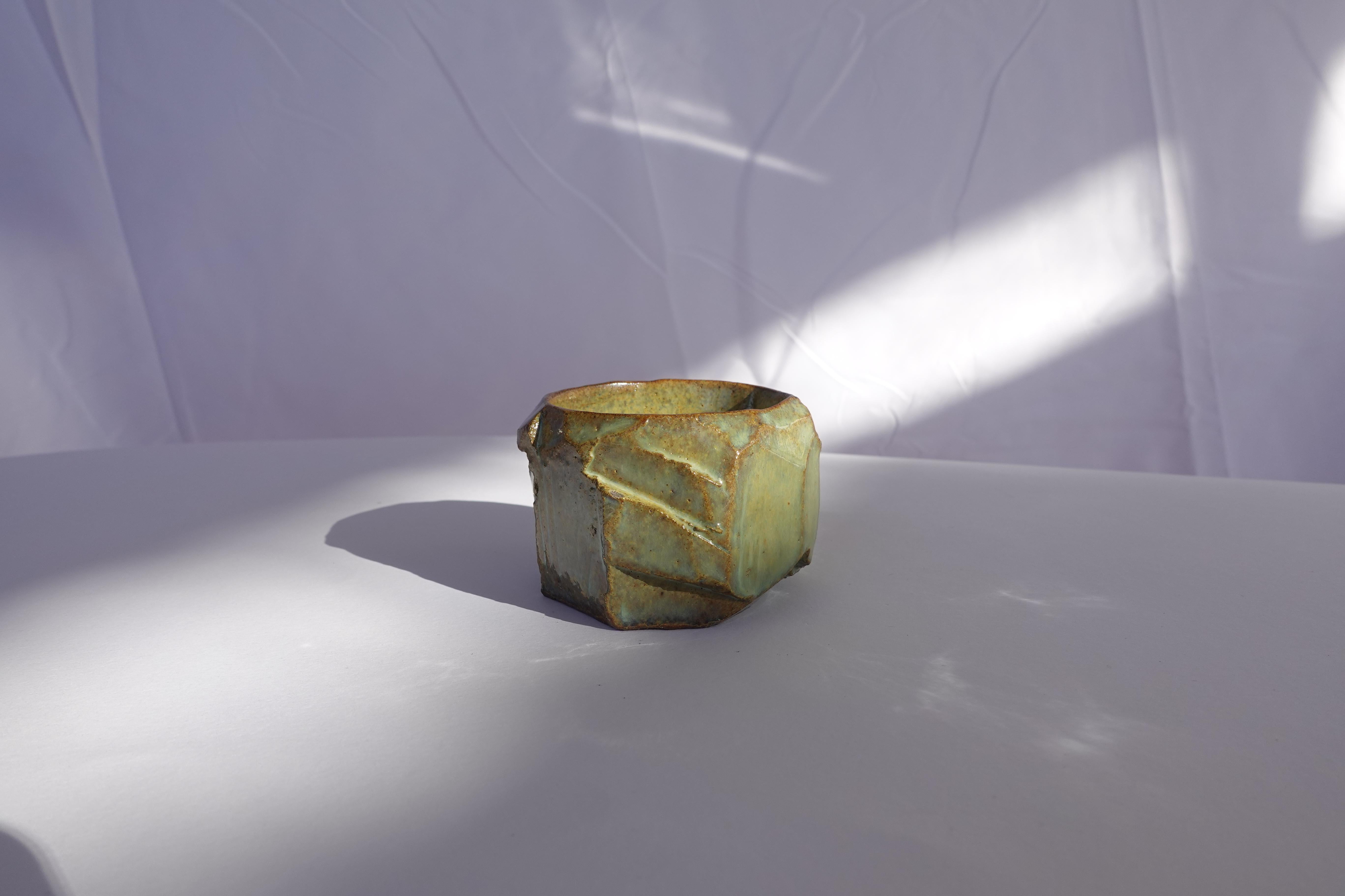 Contemporary Kurinuki Carved Coffee Cup by Audrey Vo Van – Stoneware - Wabi-Sabi For Sale