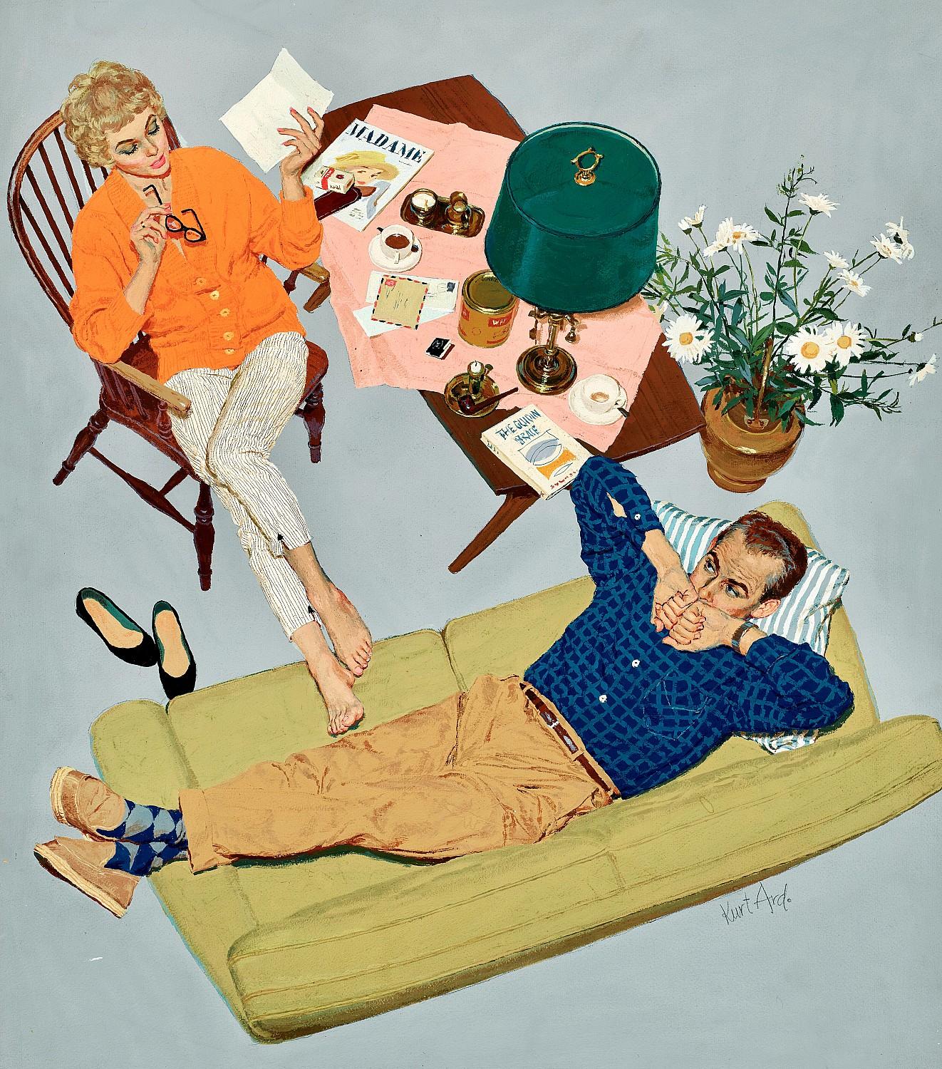 Kurt Ard Figurative Painting - "I thought you didn't go anywhere..." - Magazine Story Illustration