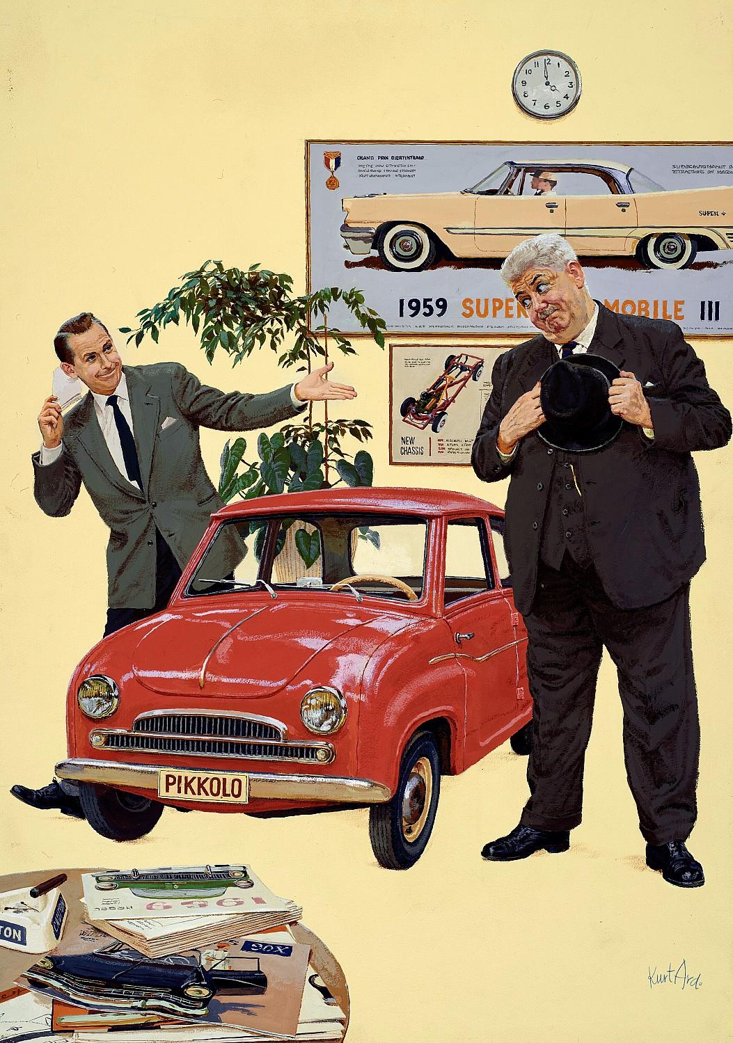 Figurative Painting di Kurt Ard - Sembrava più grande nella brochure - Illustrazione originale della copertina della rivista
