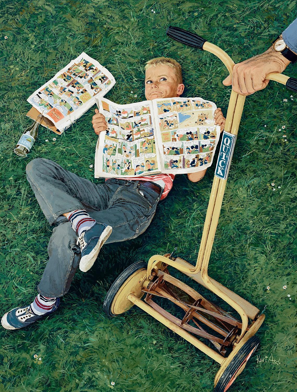 Kurt Ard Figurative Painting – Während das Gras wächst – Zeitschriftencoverillustration