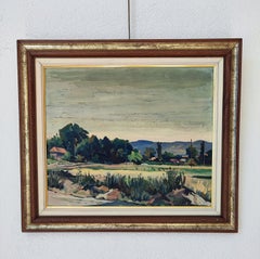 Country Landscape in Summer, Oil on Canvas, Mid-20th Century, Framed