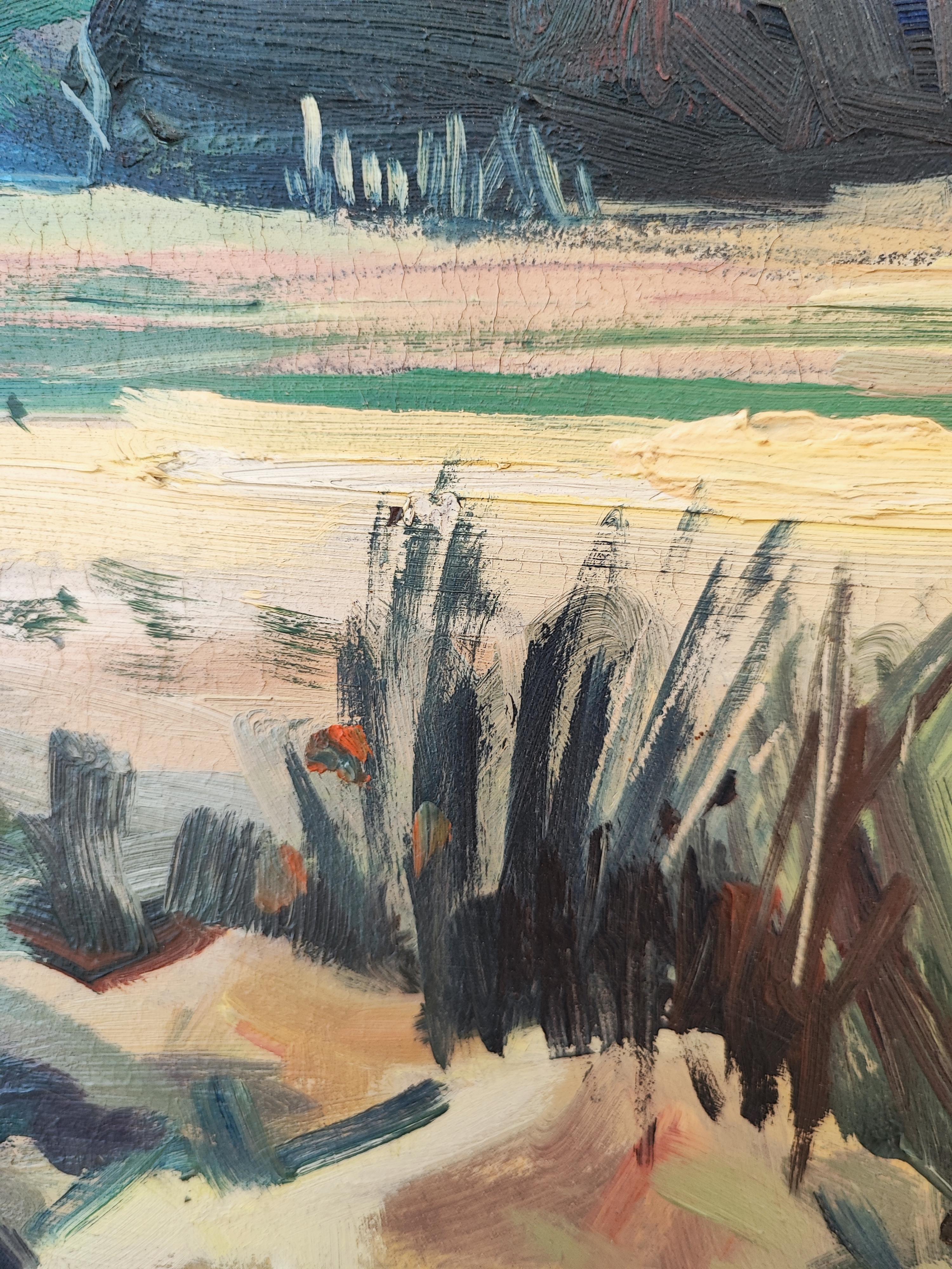 Obra sobre lienzo
Dimensiones con marco : 63 x 71,5 x 4,5 cm
Paisaje rural en verano
Esta cautivadora obra representa un apacible paisaje con un notable dominio de los matices de color y luz. El cielo nublado domina el lienzo, creando una atmósfera