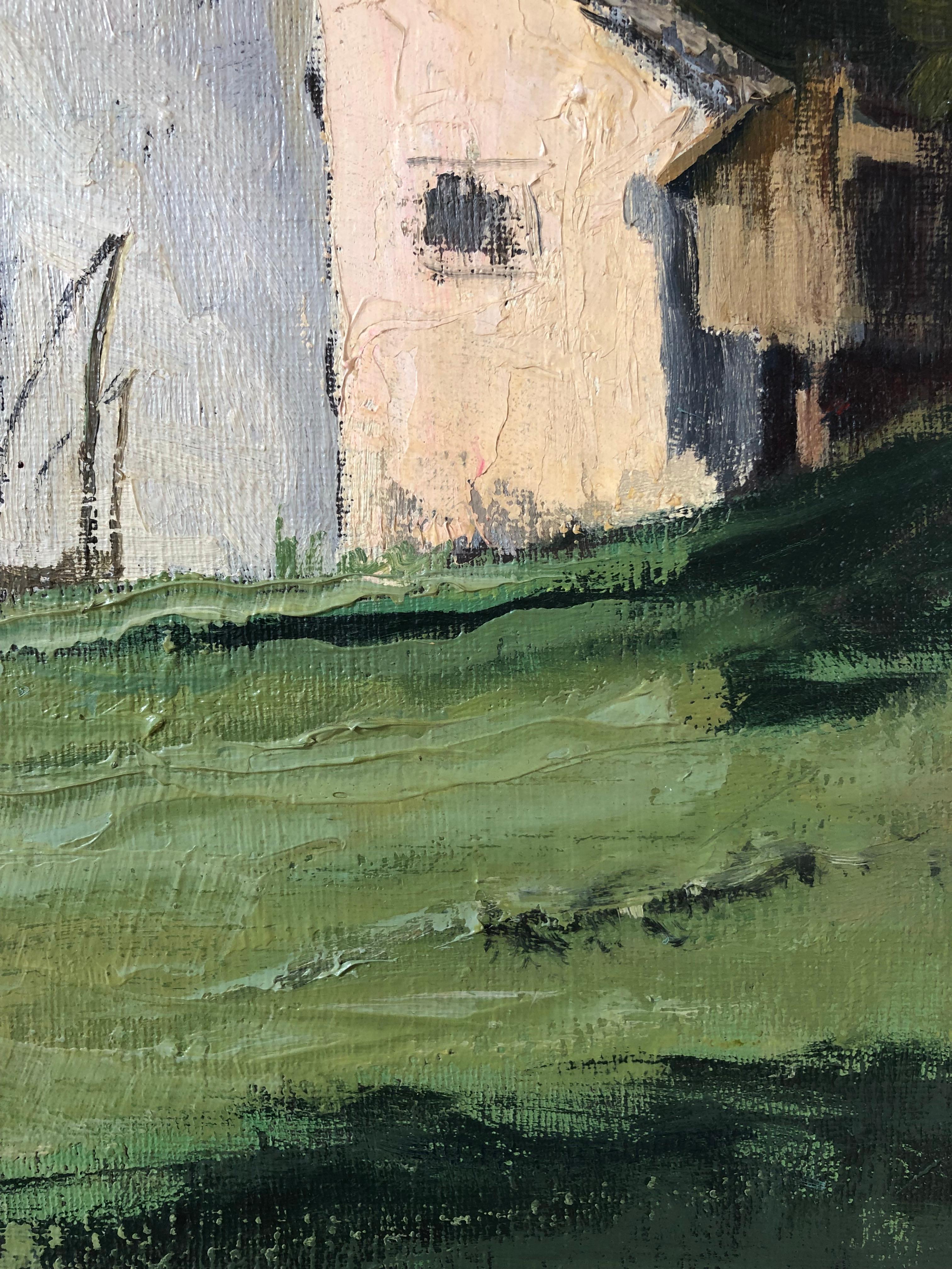 Arbeiten auf Leinwand
Beigefarbener Holzrahmen
97 x 125 x 6 cm