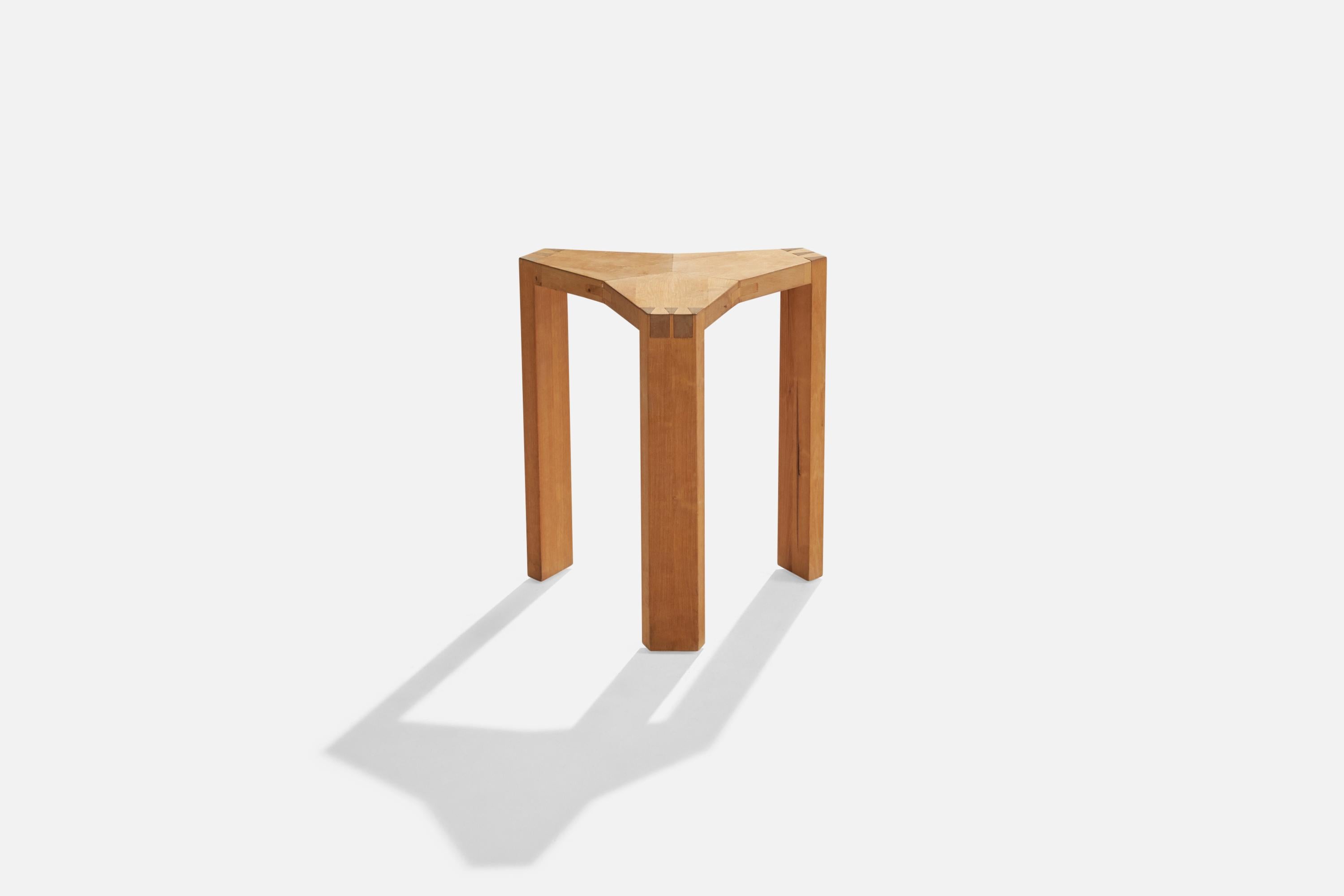 A birch stool designed and produced Kurt-Eric Blücker, Munkedal, Sweden, 1970s.

Seat height 16.75”.
