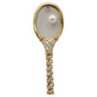 14K Yellow Gold Diamond Tennis Racket Pendant 3.6g For Sale at 1stDibs