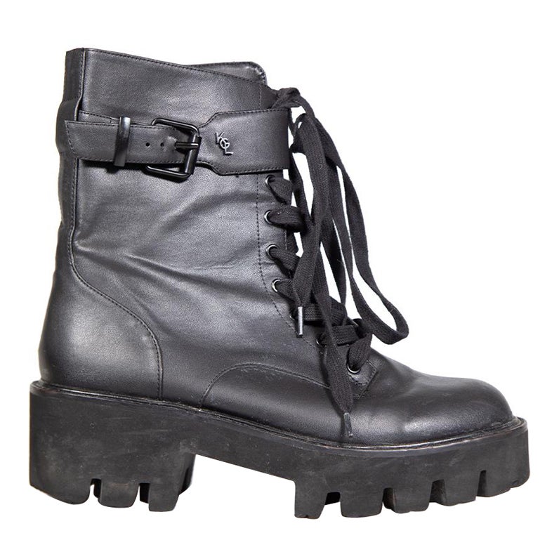 Kurt Geiger Bottes de combat en cuir végétal noir Taille IT 39