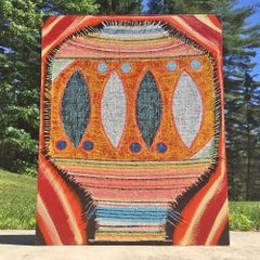 Pittura "Tik Tak ateniese" - nero, arancione, blu, bianco, rosso, vaso, urna, tribale