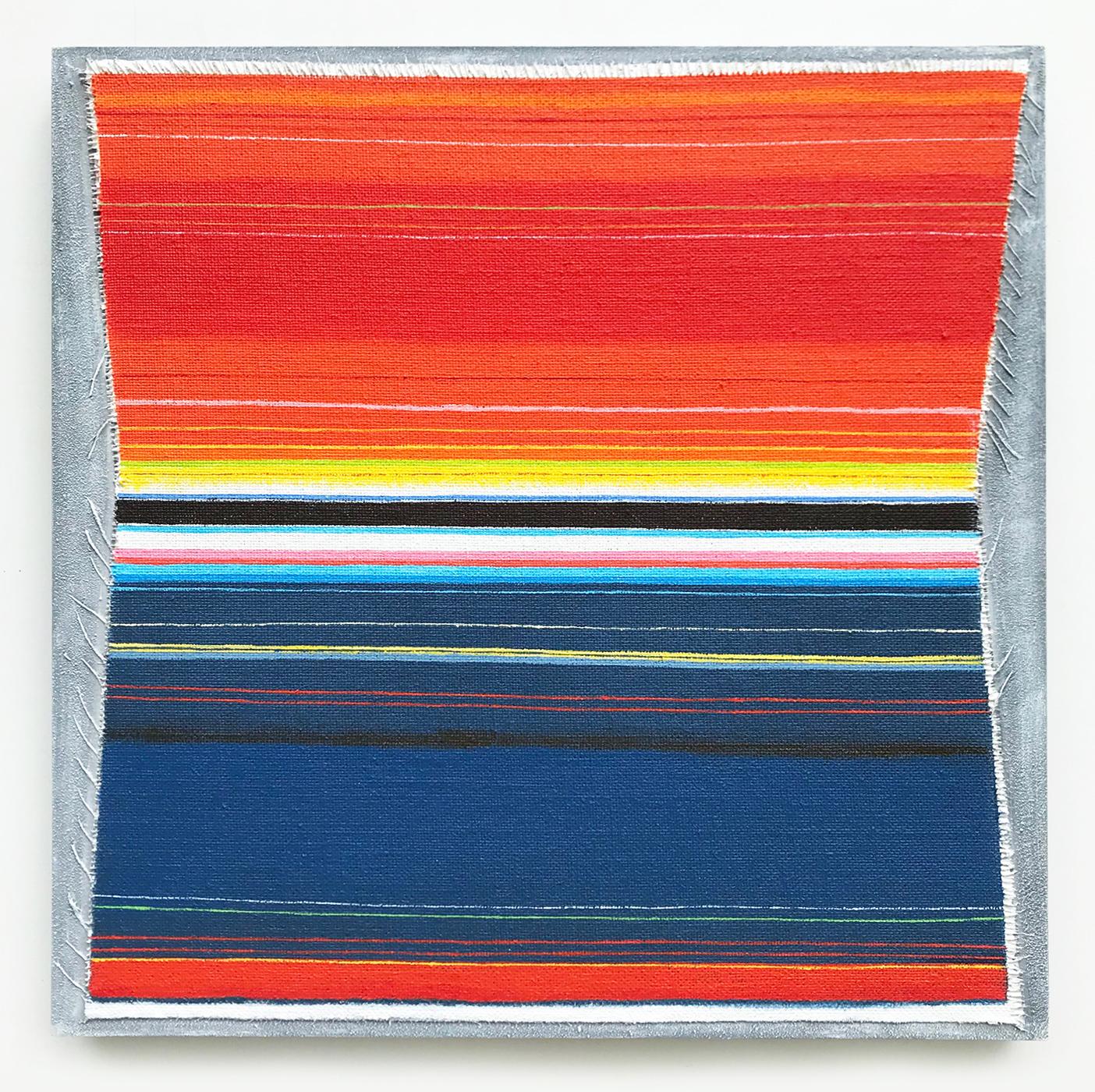 „Beach Suspenders No.1“ Gemälde – Abstrakt, schwarz, orange, blau, gelb, weiß – Mixed Media Art von Kurt Herrmann