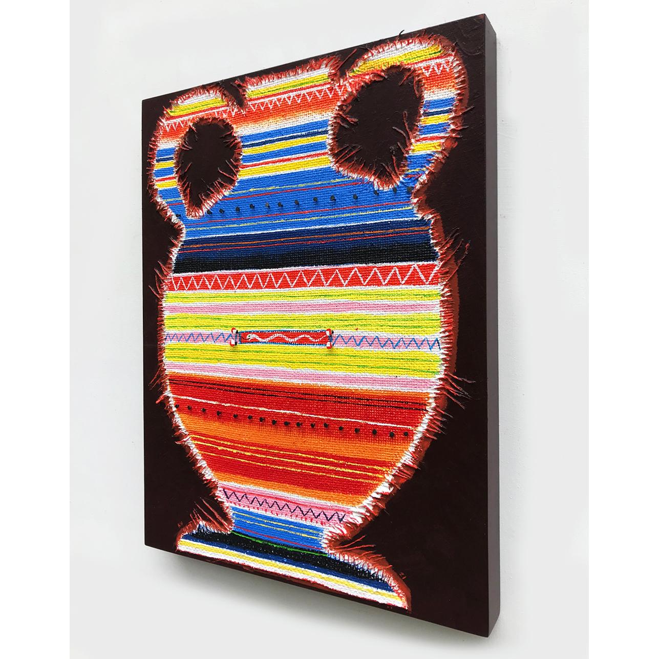 Peinture « serpent Krater » - abstrait, noir, orange, bleu, blanc, serpent, jarre, urne - Abstrait Mixed Media Art par Kurt Herrmann