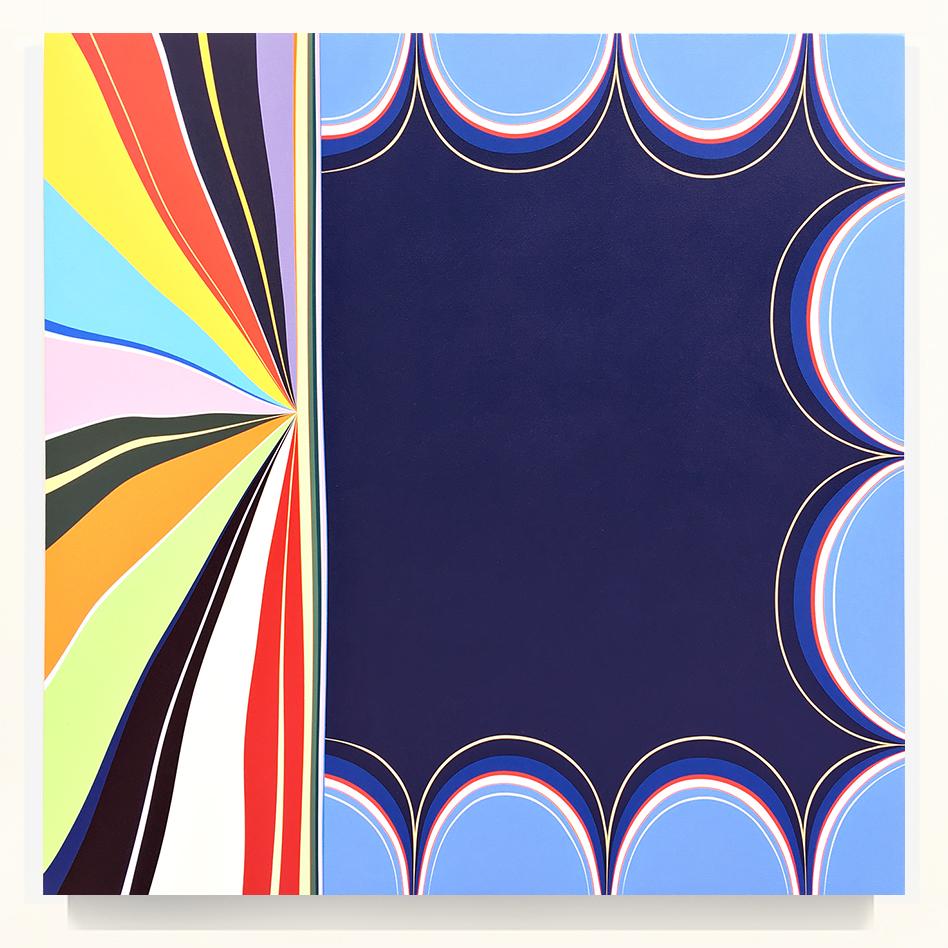 Kurt Herrmann Abstract Painting - "Gothic Tuna" Painting - Hard edge, color bomb, bold, blue, green, orange