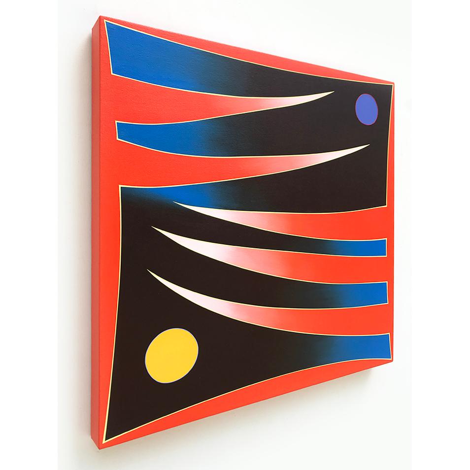 En High Grass Full Moon, Kurt Herrmann canaliza su característico instinto colorista en una audaz abstracción geométrica multicromática. Ejecutado en acrílico sobre un lienzo cuadrado, el cuadro se define por una precisión de bordes duros,