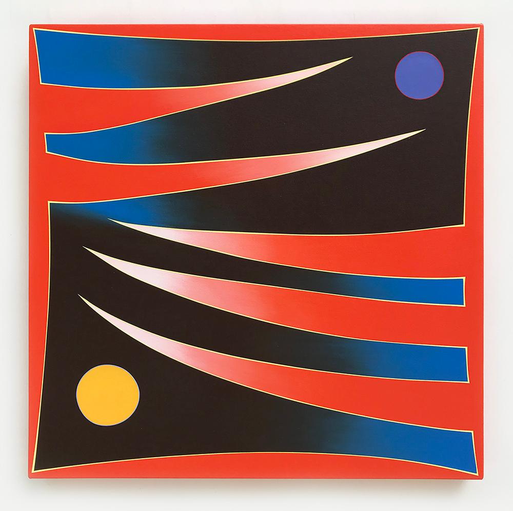 Figurative Painting de Kurt Herrmann - High Grass Full (cuadrado geométrico abstracto de bordes duros moderno rojo negro azul)