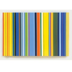 "Lunar Crickets" Painting - orange, blue, white, red, yellow, green, stripes