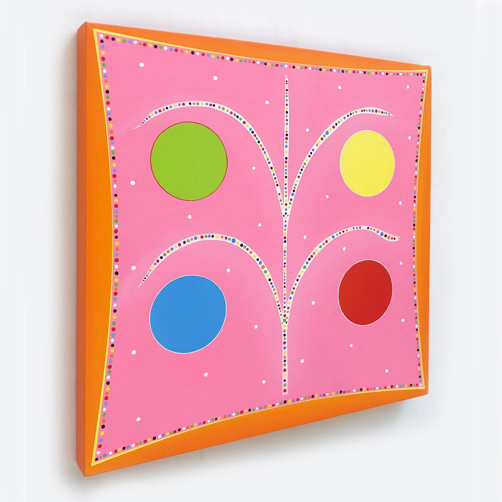 Pollenator no.2 (quadrato geometrico astratto hard-edge moderno rosa arancione primario) - Painting di Kurt Herrmann