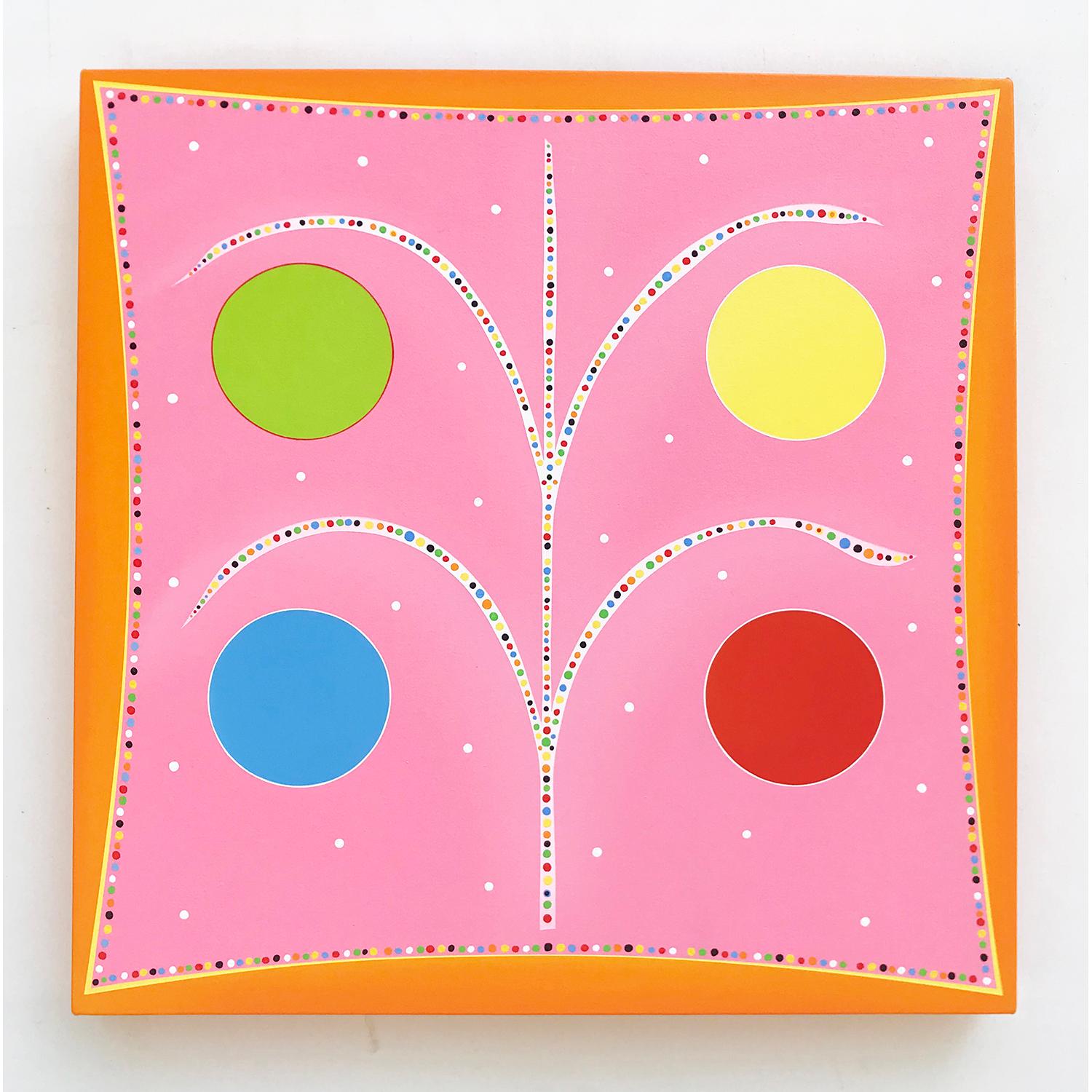 Figurative Painting di Kurt Herrmann - Pollenator no.2 (quadrato geometrico astratto hard-edge moderno rosa arancione primario)
