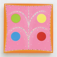 "Pollinator No.2" Painting - Hard edge, color bomb, bold, pink, blue, orange