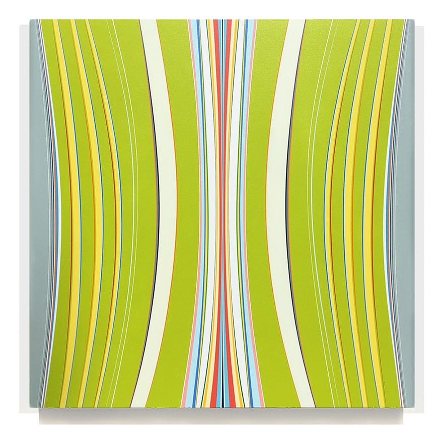 Kurt Herrmann Abstract Painting - "Praying Mantis" Painting - Hard edge, color bomb, bold, blue, green, orange