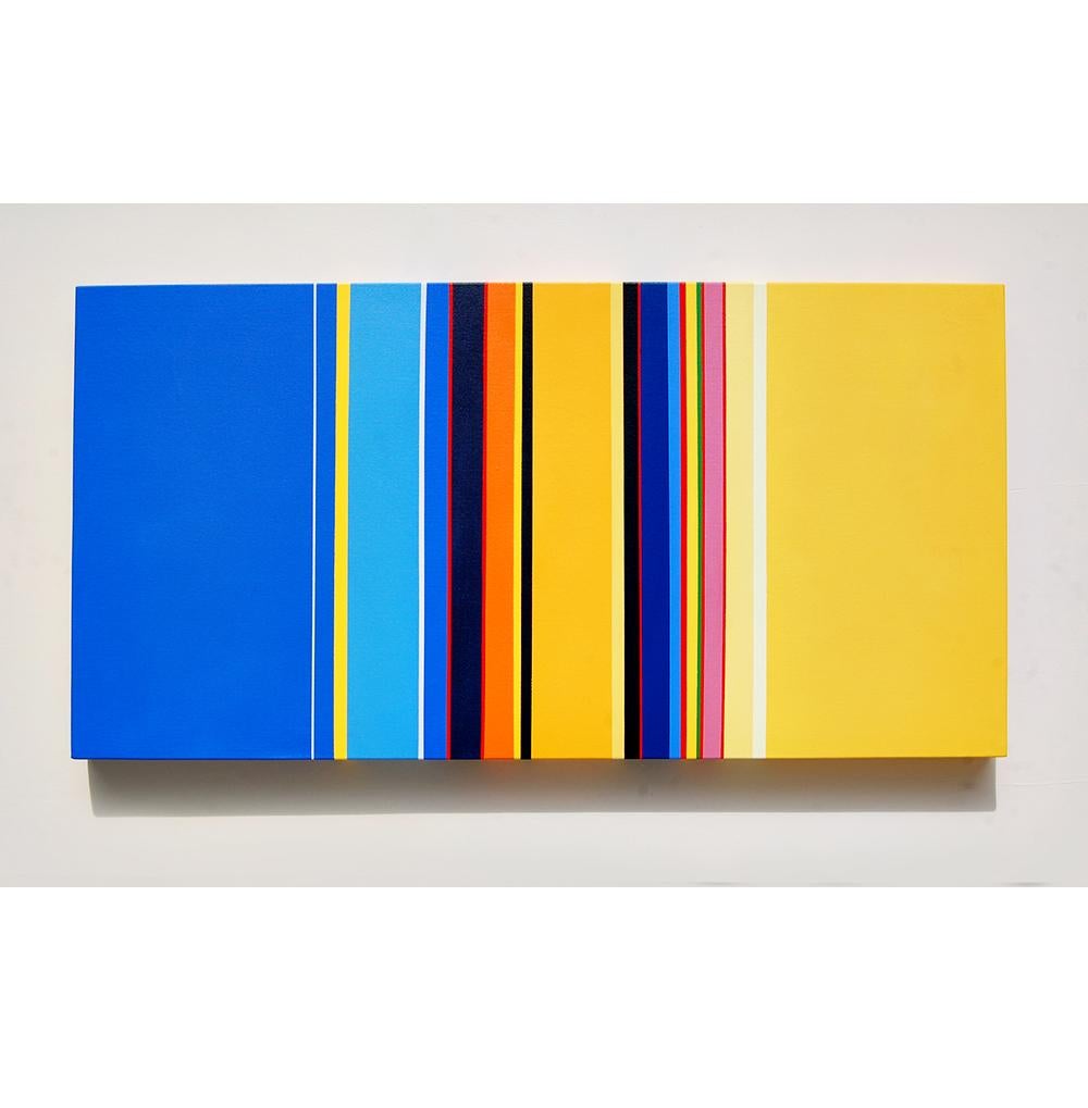 Kurt Herrmann Abstract Painting - "The Bee Keeper’s Wife" Acrylic/Canvas - Hard edge, color bomb, blue, yellow