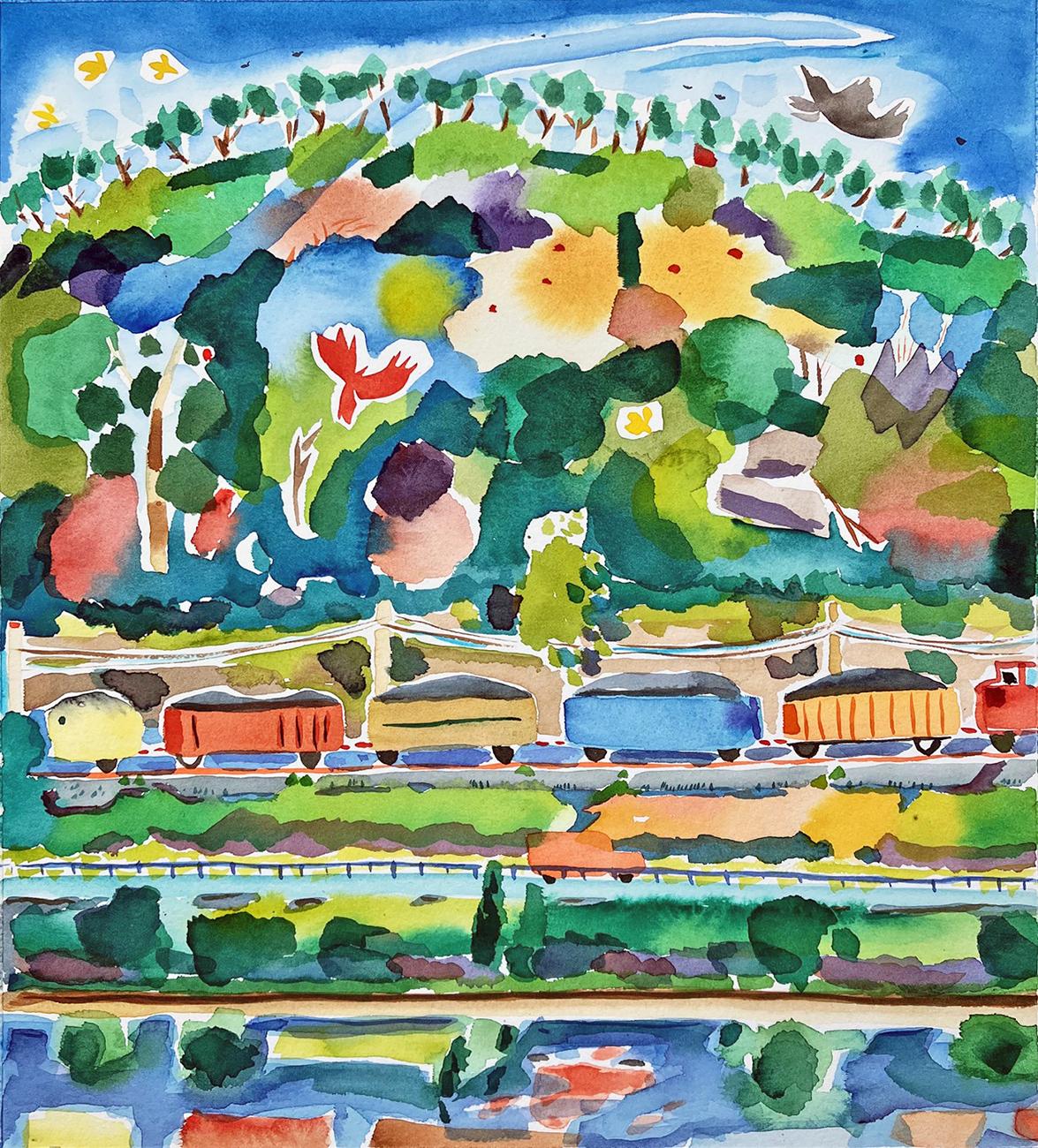 Landscape Painting di Kurt Herrmann - Treno su Queen's Rock lungo il Susquehanna