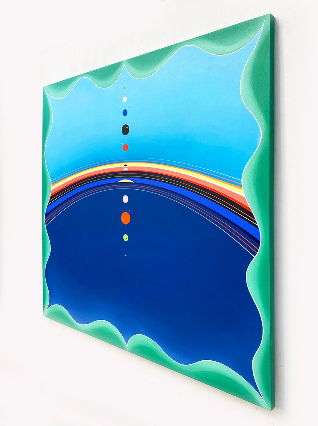 Upweller (cuadrado geométrico abstracto de borde duro moderno azul verde cielo océano línea) - Abstract Painting Azul de Kurt Herrmann