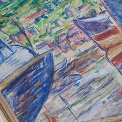 Mid 20th Oil on Board Painting of a Harbour Scene by Kurt Hinrichsen