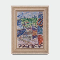 Mid 20th Oil on Board Painting of a Harbour Scene by Kurt Hinrichsen