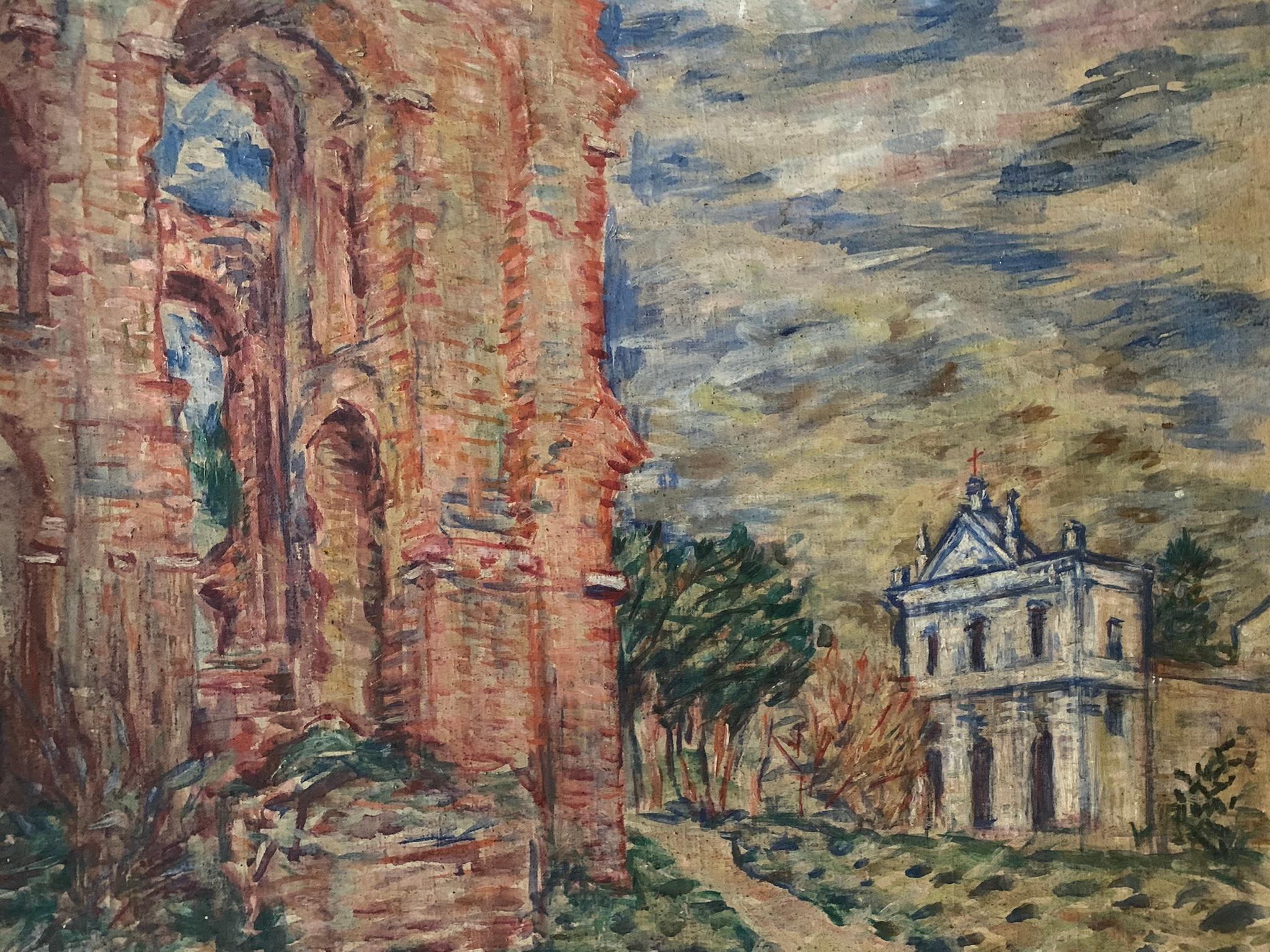 Rome 1937. Palatine Hill with Domus Severiana and church of San Gregorio. - Painting by Kurt Hinrichsen