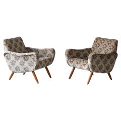 Kurt Hvitsjö, Freeform Lounge Chairs, Fabric, Stained Wood, Isku, Finland, 1950s