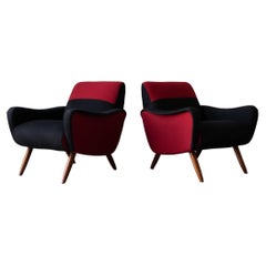 Kurt Hvitsjö, Freeform Lounge Chairs, Fabric, Stained Wood, Isku, Finland, 1950s