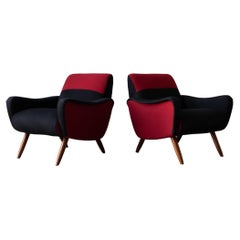 Used Kurt Hvitsjö, Freeform Lounge Chairs, Fabric, Stained Wood, Isku, Finland, 1950s