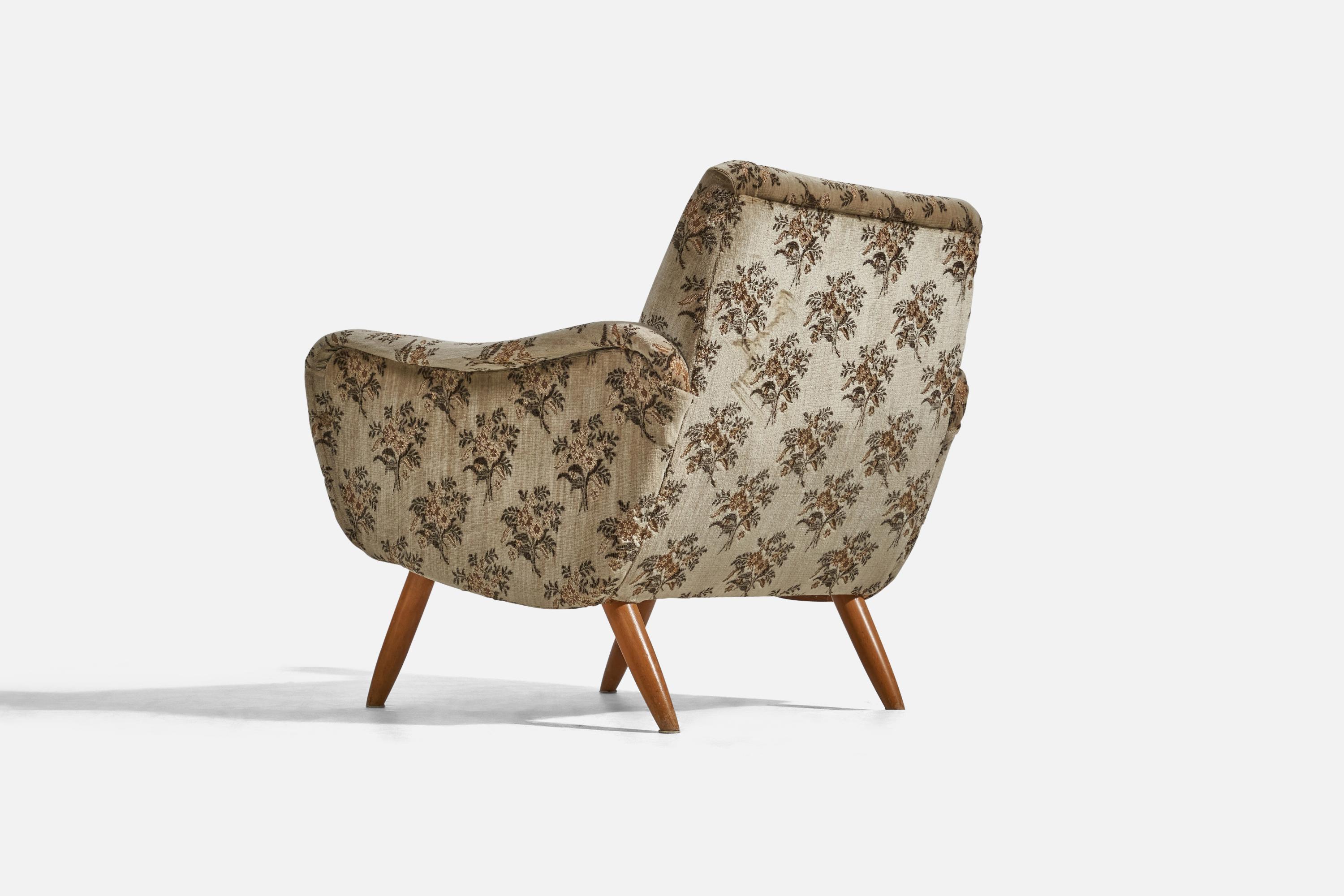 Mid-Century Modern Kurt Hvitsjö, Lounge Chairs, Fabric, Stained Wood, Isku, Finland, 1950s For Sale