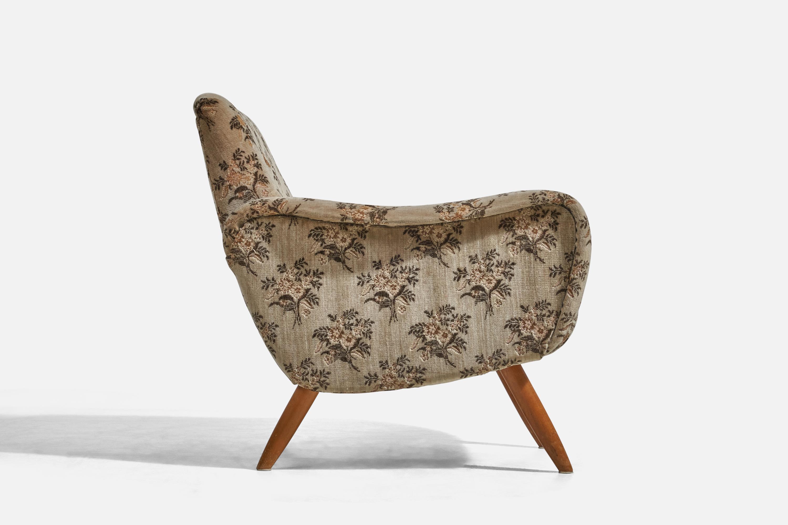 Finnish Kurt Hvitsjö, Lounge Chairs, Fabric, Stained Wood, Isku, Finland, 1950s For Sale