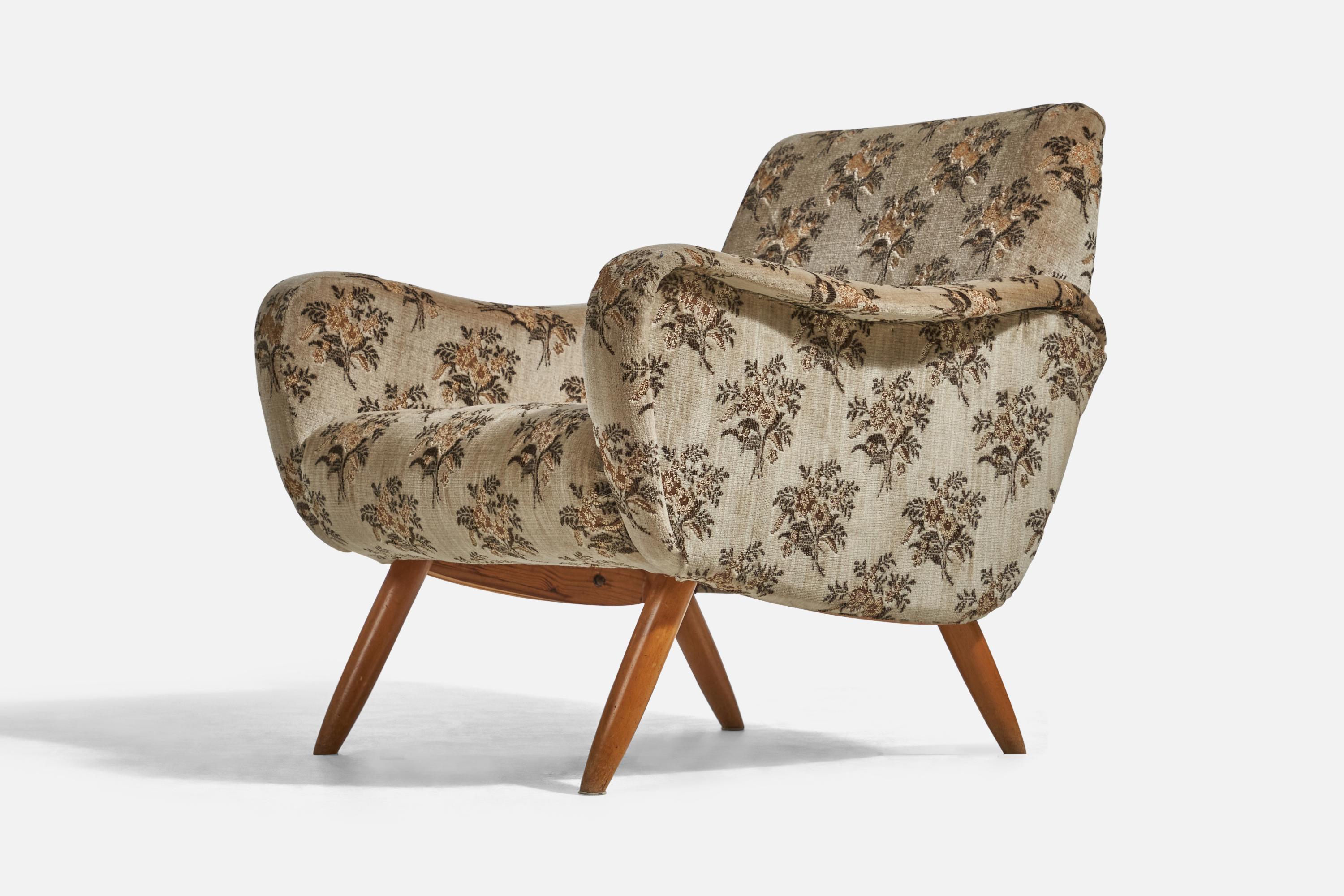 Mid-20th Century Kurt Hvitsjö, Lounge Chairs, Fabric, Stained Wood, Isku, Finland, 1950s For Sale