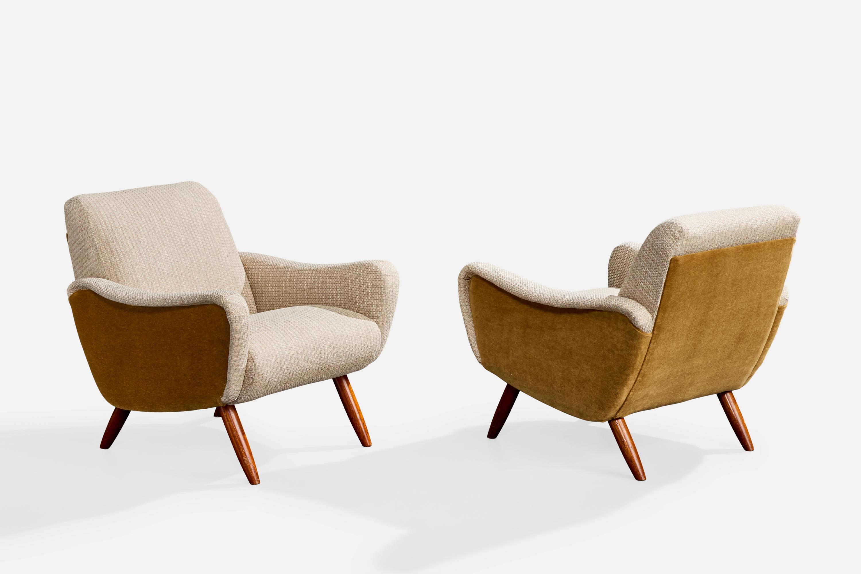 Kurt Hvitsjö, Lounge-Stühle, Holz, Stoff, Finnland, 1950er Jahre (Moderne der Mitte des Jahrhunderts) im Angebot