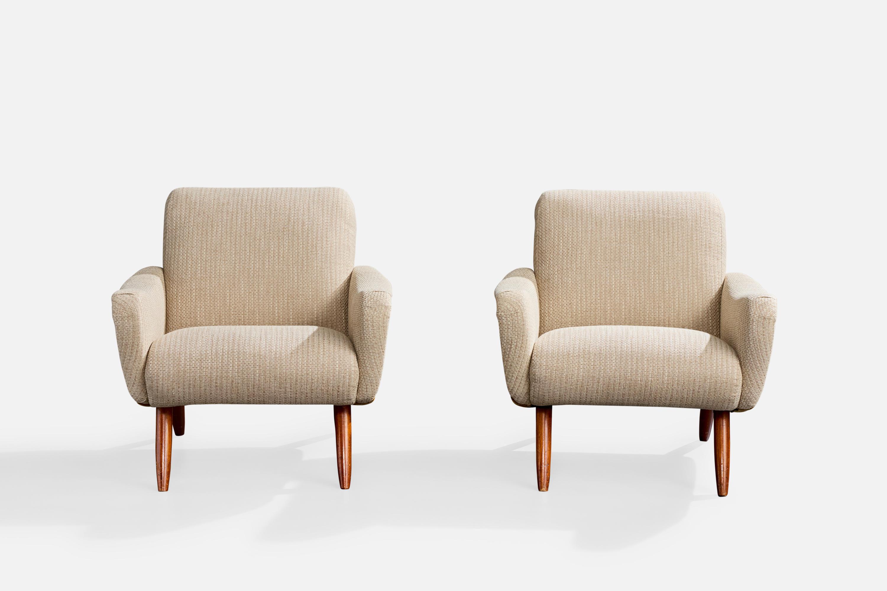 Kurt Hvitsjö, Lounge-Stühle, Holz, Stoff, Finnland, 1950er Jahre (Finnisch) im Angebot