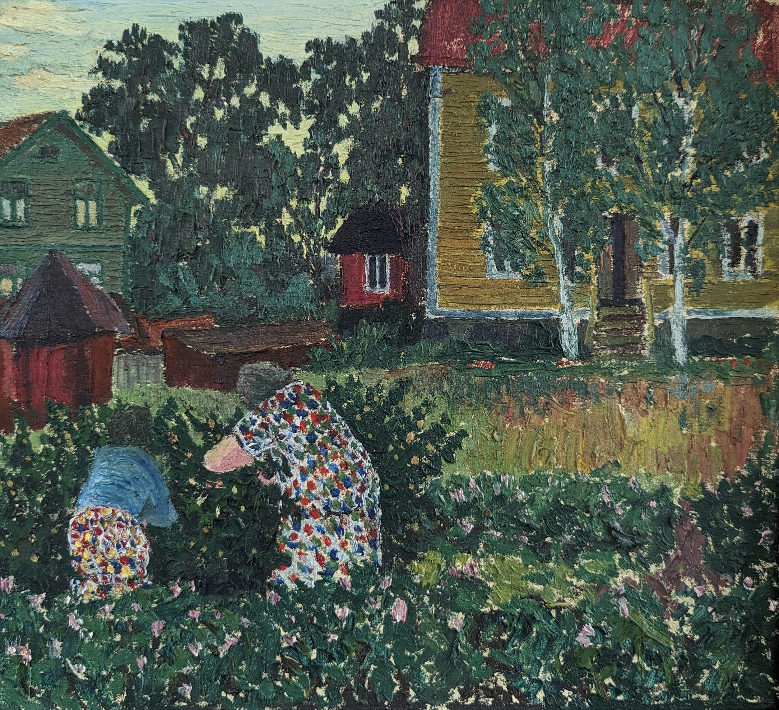 1943 Vintage Mid-Century Modernist Landscape Oil Painting - Summer Garden 2