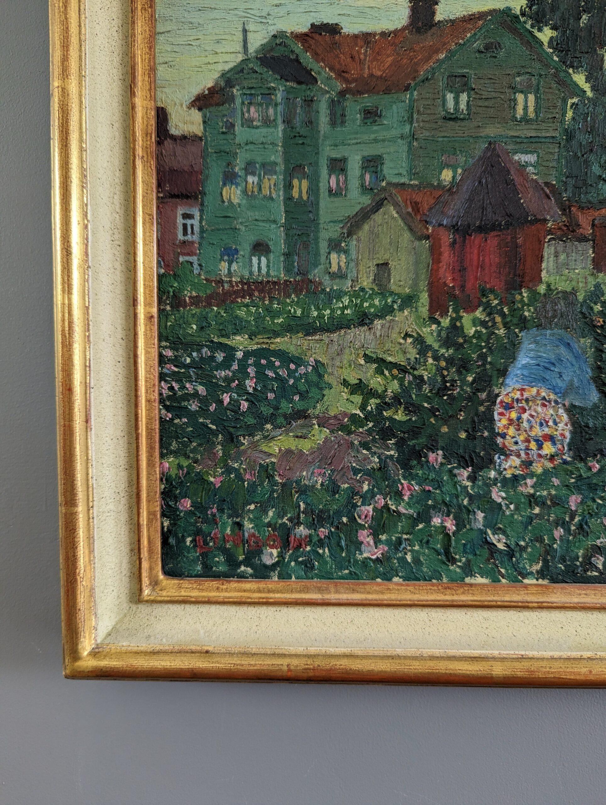 1943 Vintage Mid-Century Modernist Landscape Oil Painting - Summer Garden 4