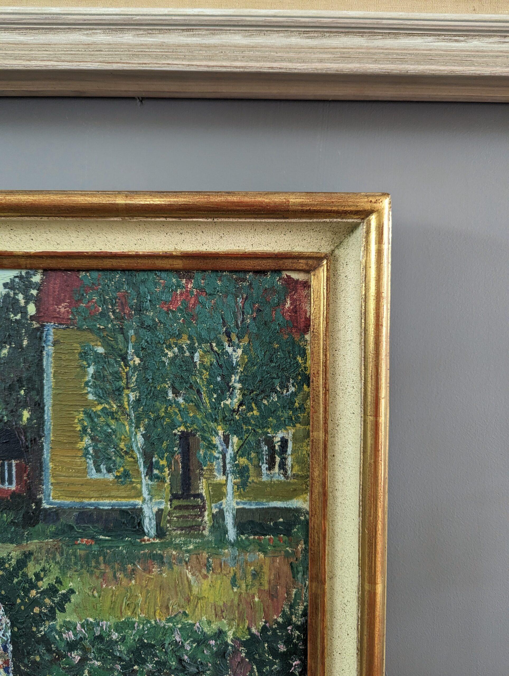 1943 Vintage Mid-Century Modernist Landscape Oil Painting - Summer Garden 5