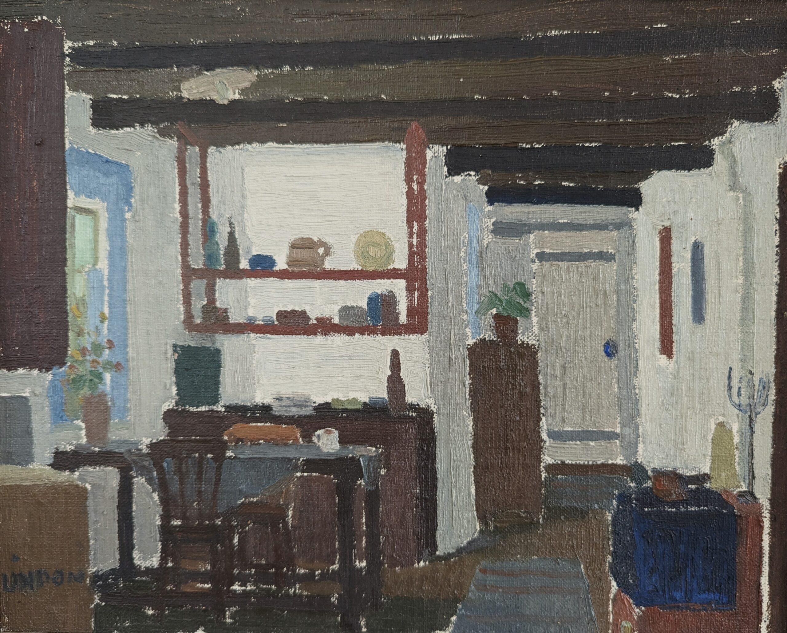 Vintage Mid-Century Interior Oil Painting - To the Kitchen 8