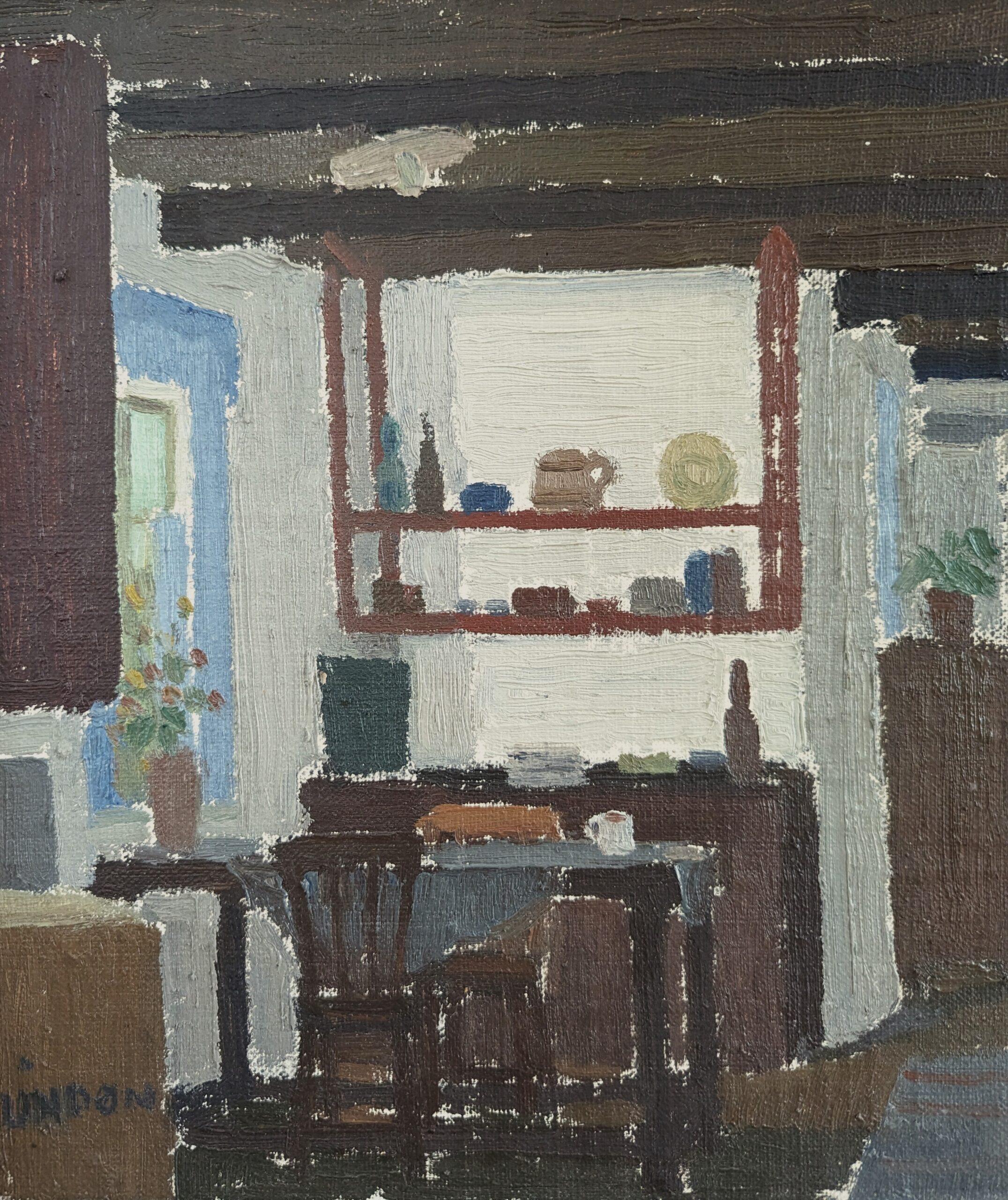 Vintage Mid-Century Interior Oil Painting - To the Kitchen 9