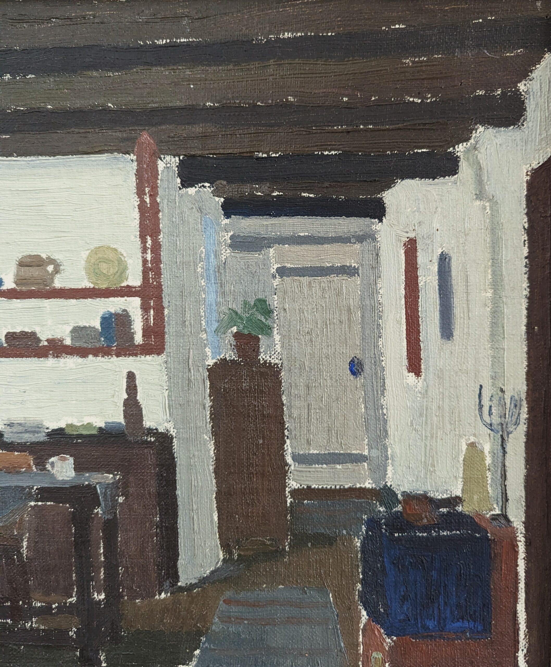 Vintage Mid-Century Interior Oil Painting - To the Kitchen 10