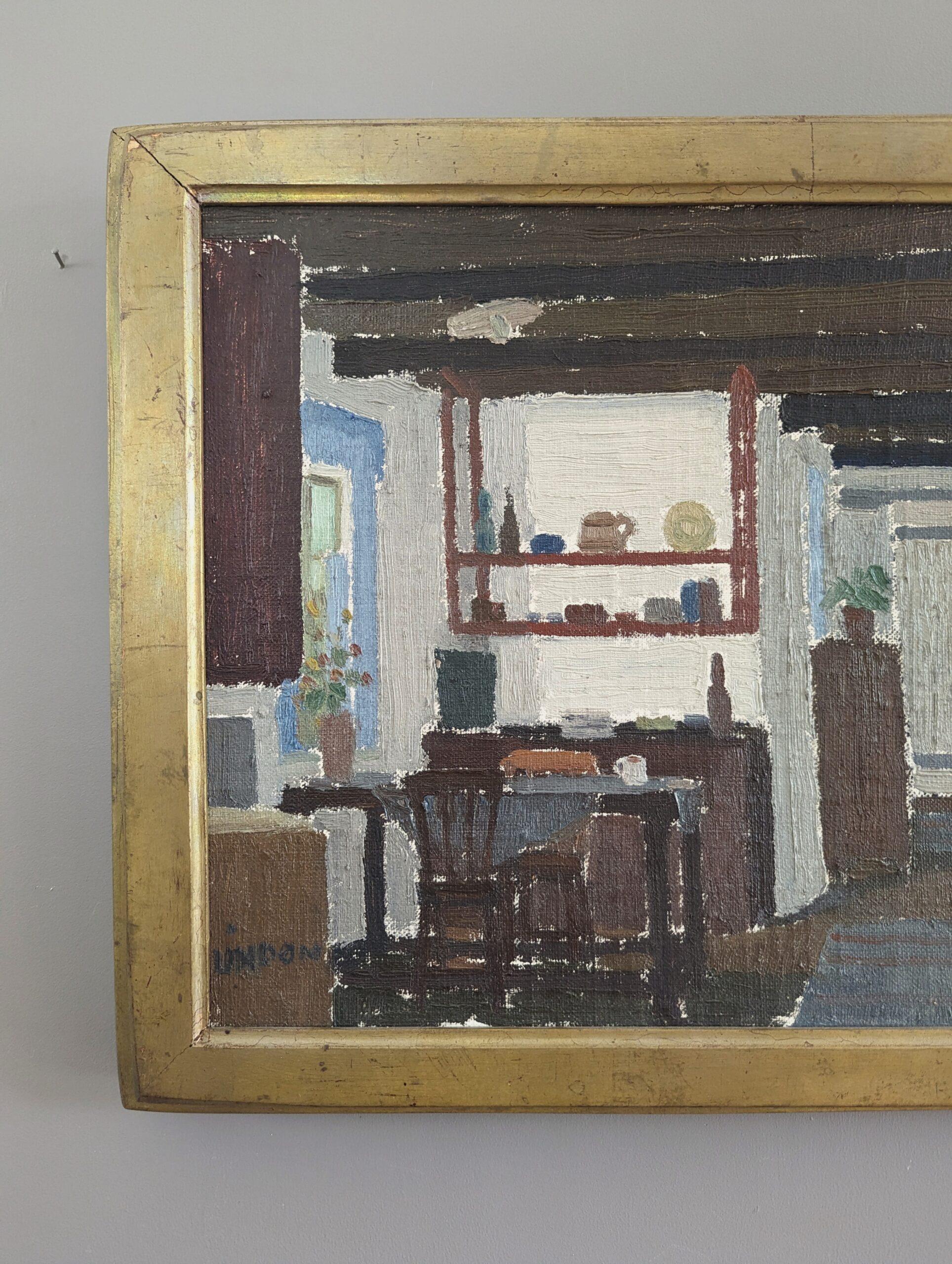 Vintage Mid-Century Interior Oil Painting - To the Kitchen 11
