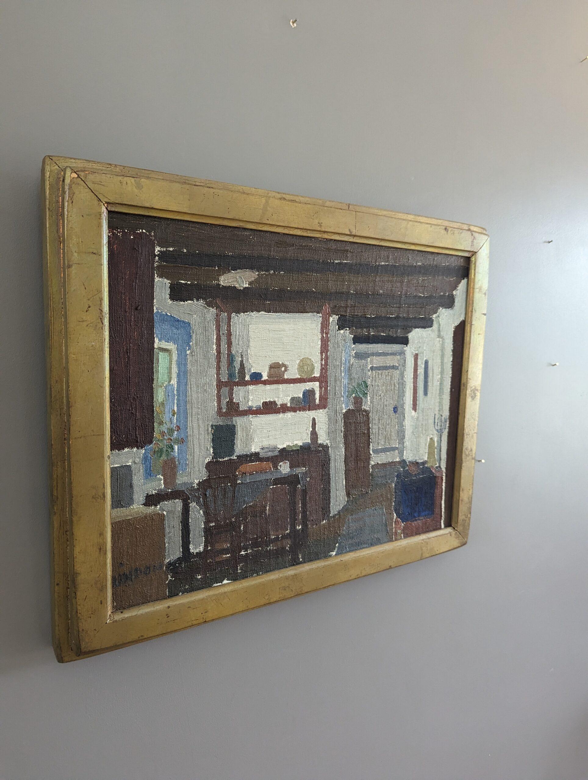 Vintage Mid-Century Interior Oil Painting - To the Kitchen 2