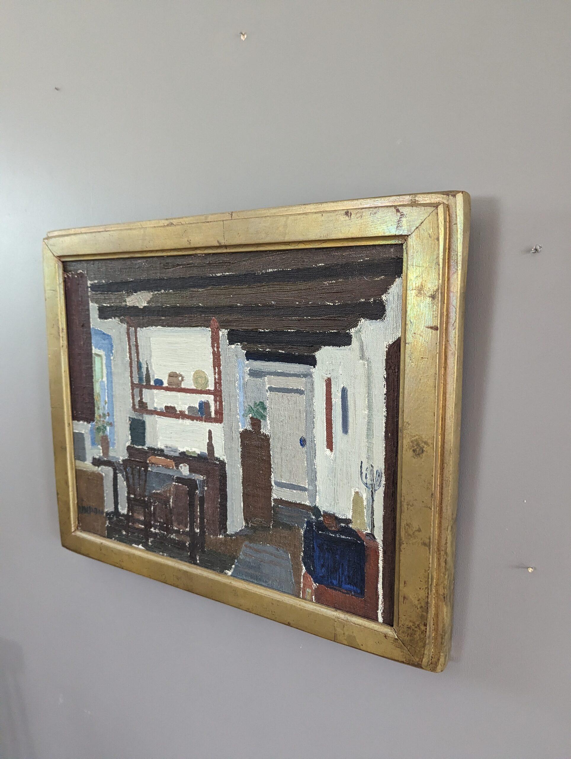 Vintage Mid-Century Interior Oil Painting - To the Kitchen 3