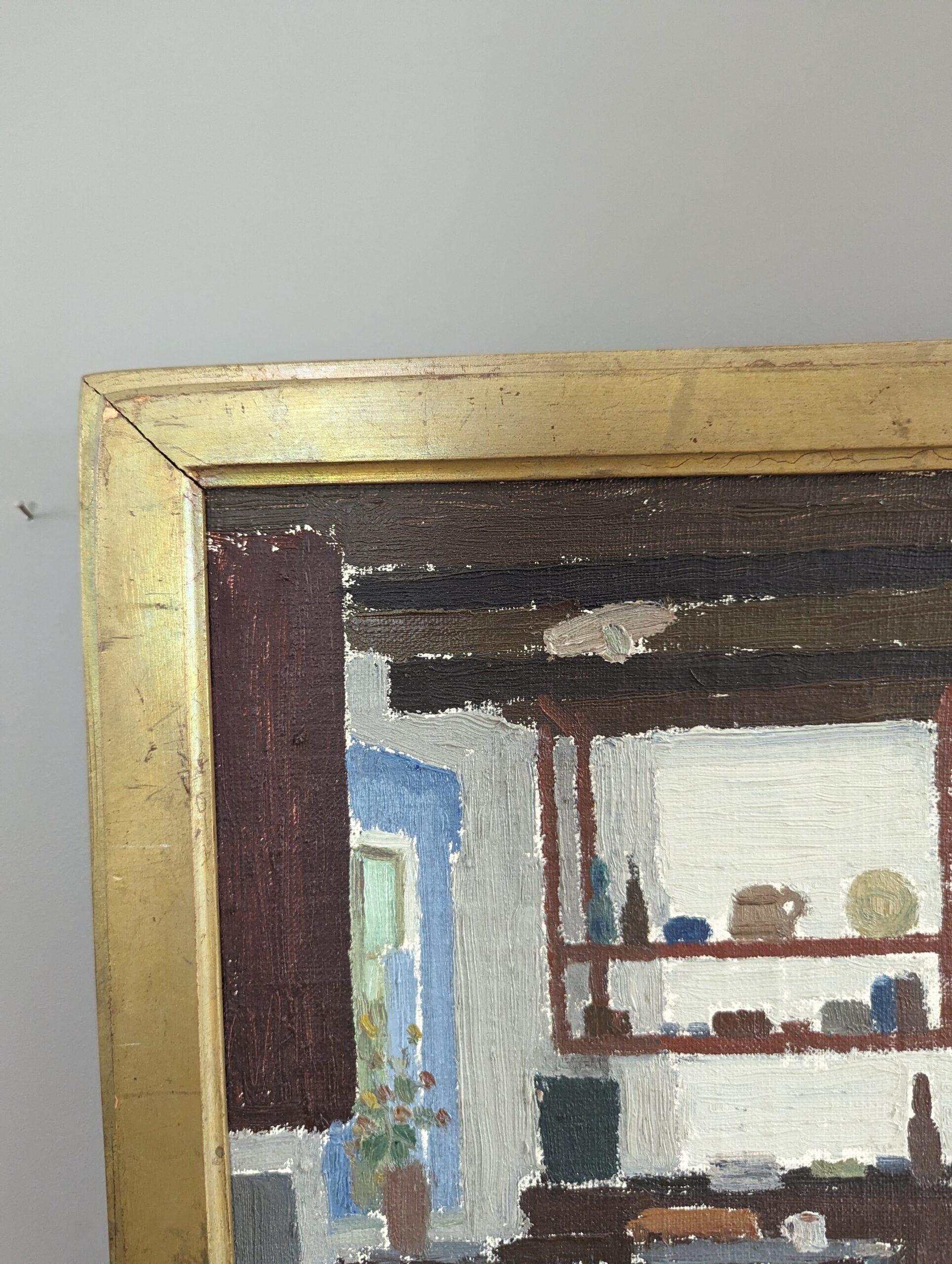 Vintage Mid-Century Interior Oil Painting - To the Kitchen 4